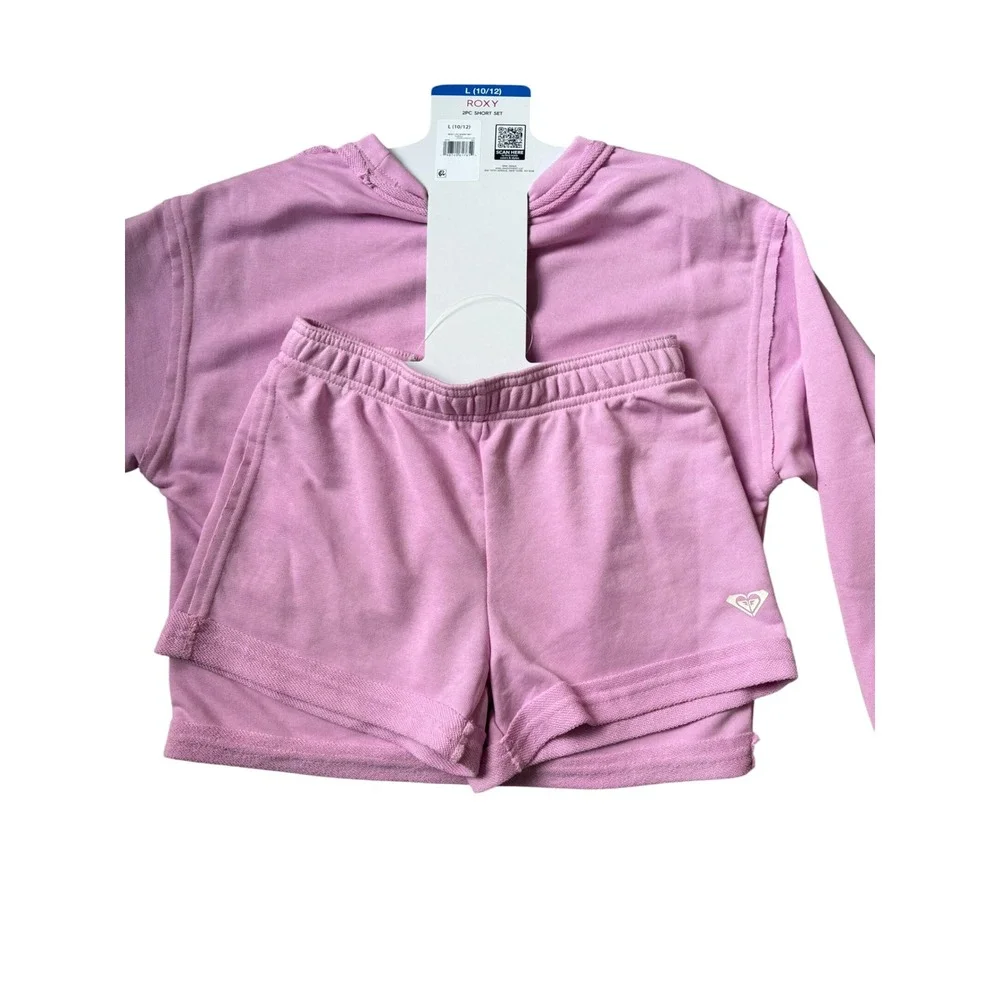 Roxy Girls Purple 2PC Short Set Sweatshirt and Shorts Floral Size L 10/12 NWT